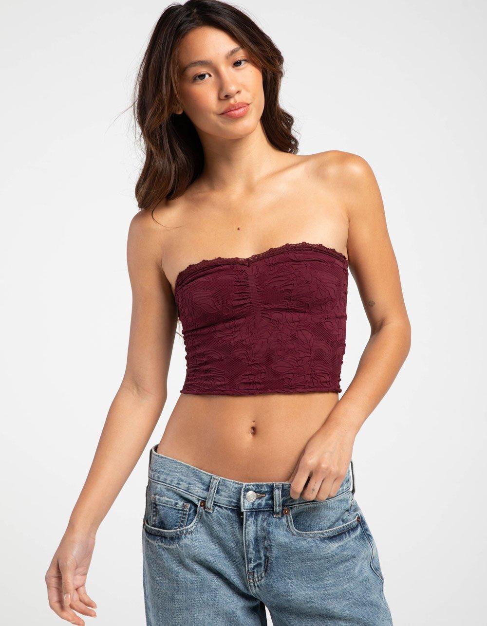 FULL TILT Seamless Lace Trim Textured Womens Tube Top Product Image