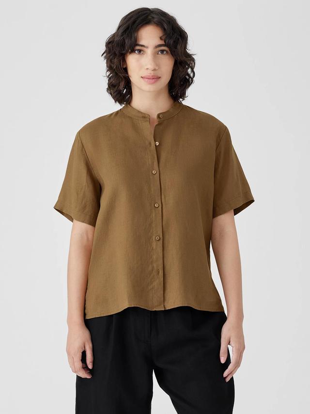 EILEEN FISHER Organic Handkerchief Linen Band Collar Short-Sleeve Shirtfemale Product Image