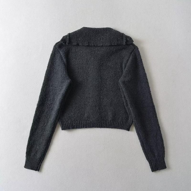 Hooded Plain Button Up Crop Cardigan Product Image