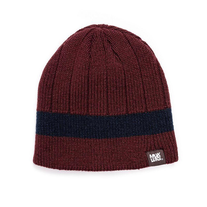 Muk Luks Mens Ribbed Beanie, Oxblood/Navy - Shadow Product Image