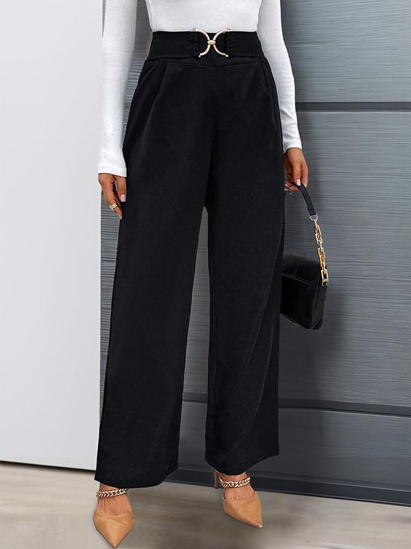 High Waisted Loose Solid Color Zipper Pants Trousers Product Image