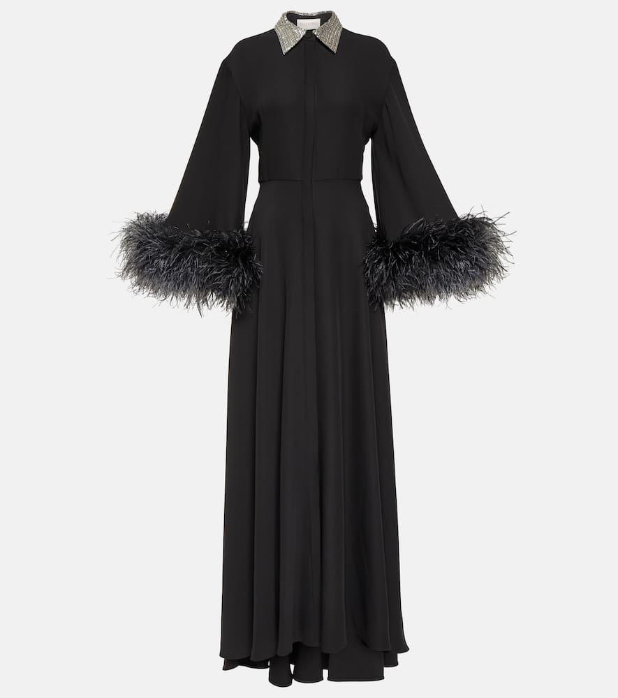 VALENTINO Feather-trimmed Silk Gown In Black Product Image