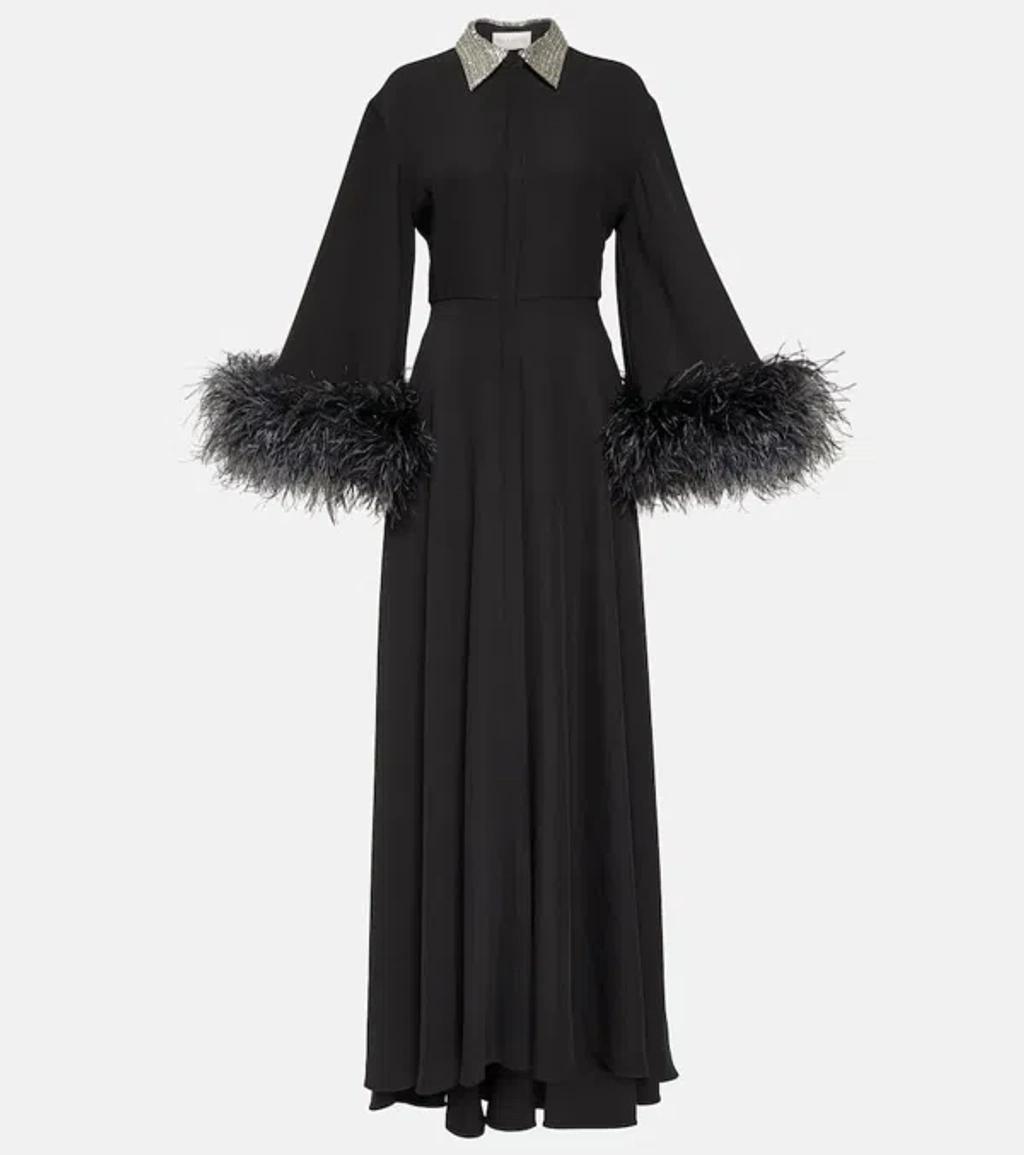 VALENTINO Feather-trimmed Silk Gown In Black Product Image