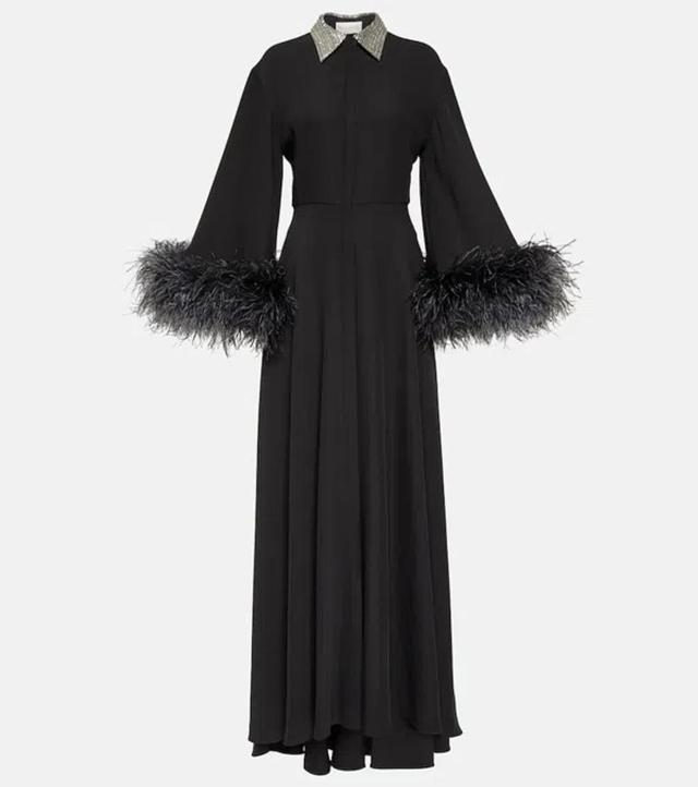 VALENTINO Feather-trimmed Silk Gown In Black Product Image