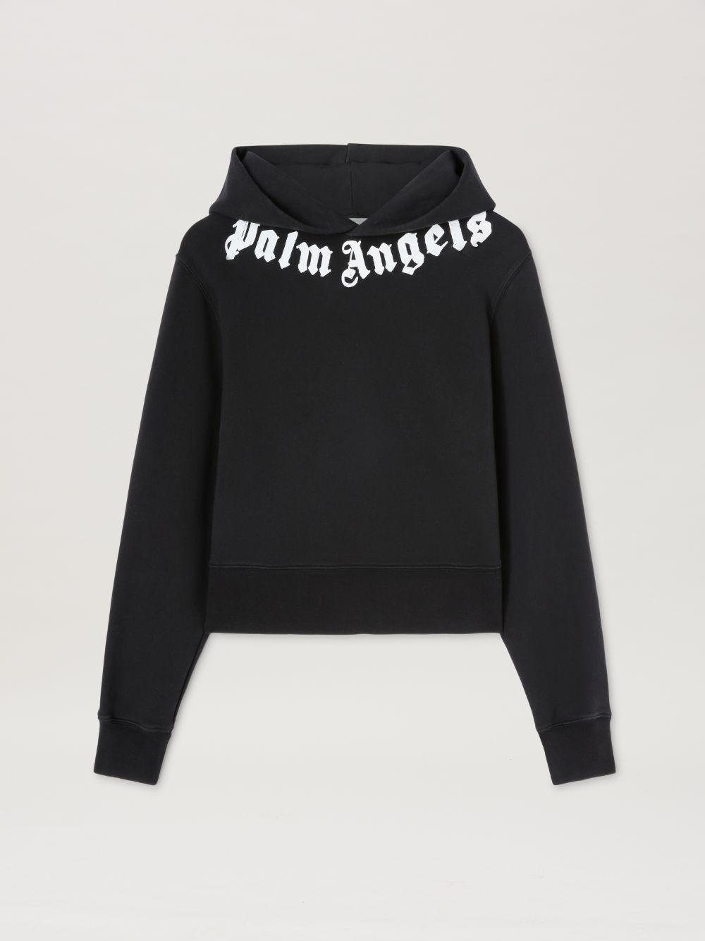 Neck logo Fitted hoodie in black  - Palm Angels® Official  Product Image