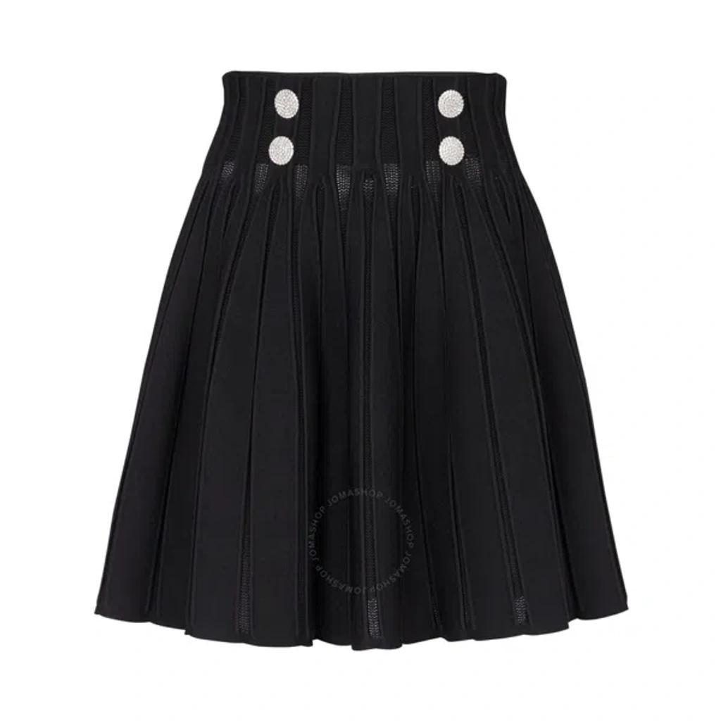 Ladies Noir Ribbed-knit Pleated Skater Skirt In Black product image