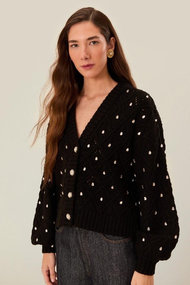 Black Lace Knit Sweater, BLACK / XXS Product Image