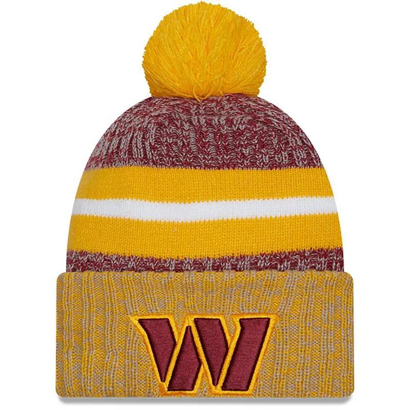 Mens New Era Burgundy/Gold Washington Commanders 2023 Sideline Sport Cuffed Pom Knit Hat Product Image