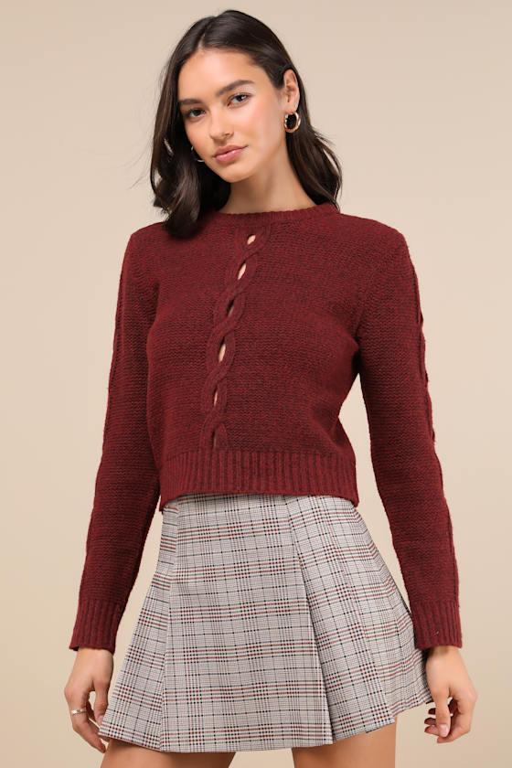 Cutout for Winter Burgundy Marled Cable Knit Cutout Sweater product image