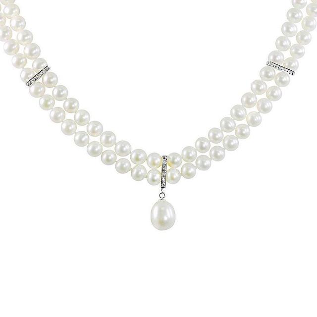 14k White Gold Freshwater Cultured Pearl and Diamond Accent Necklace, Womens 14k Whgold Product Image