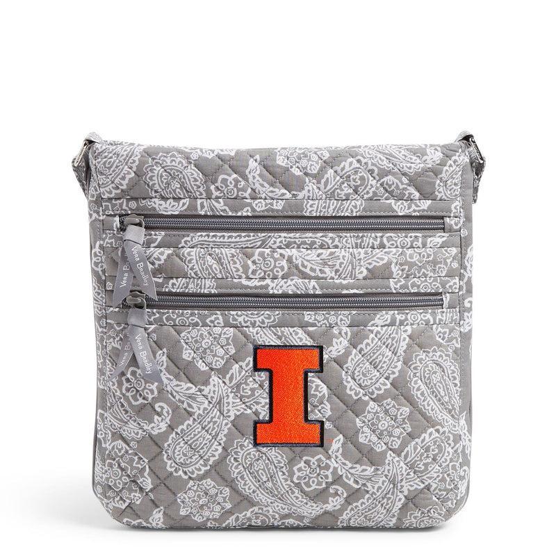 Vera Bradley Collegiate Triple Zip Hipster Crossbody Bag Women in Gray/White Bandana with University of Illinois Logo Product Image