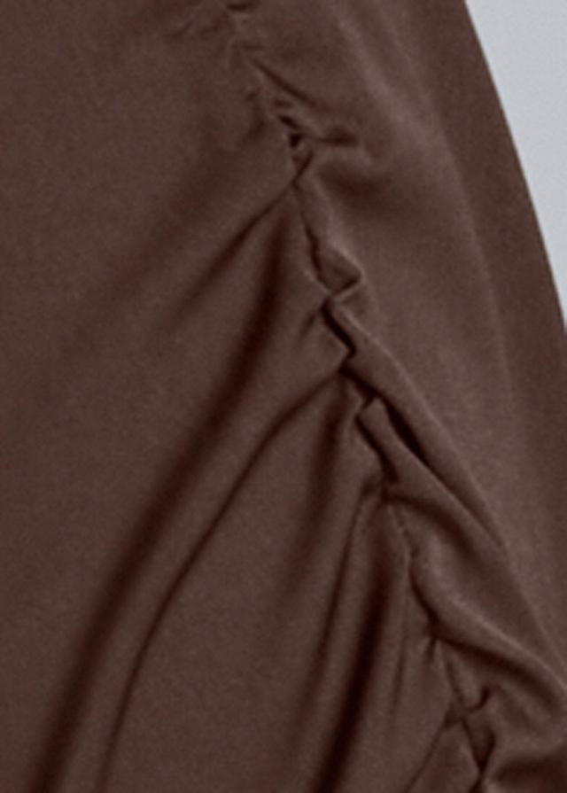 V-Neck Belted Top - Dark Brown Product Image