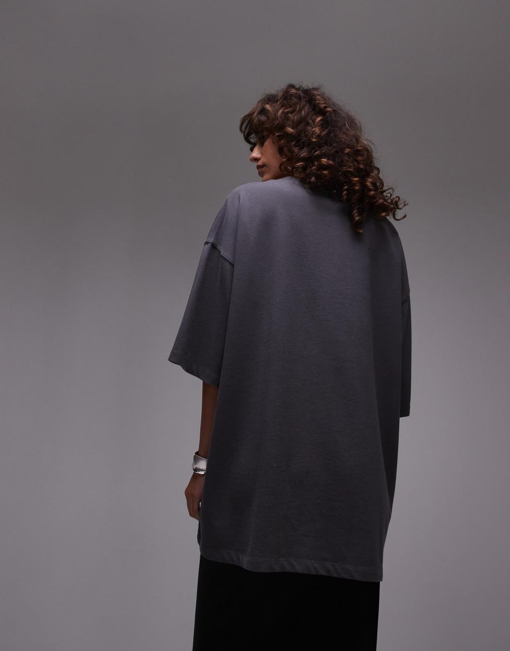 Topshop Roma 1989 graphic oversized tee in charcoal Product Image