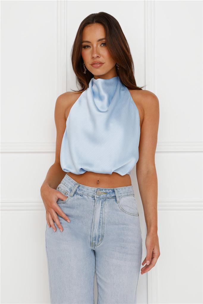 Pippin Satin Halter Crop Top Blue Product Image