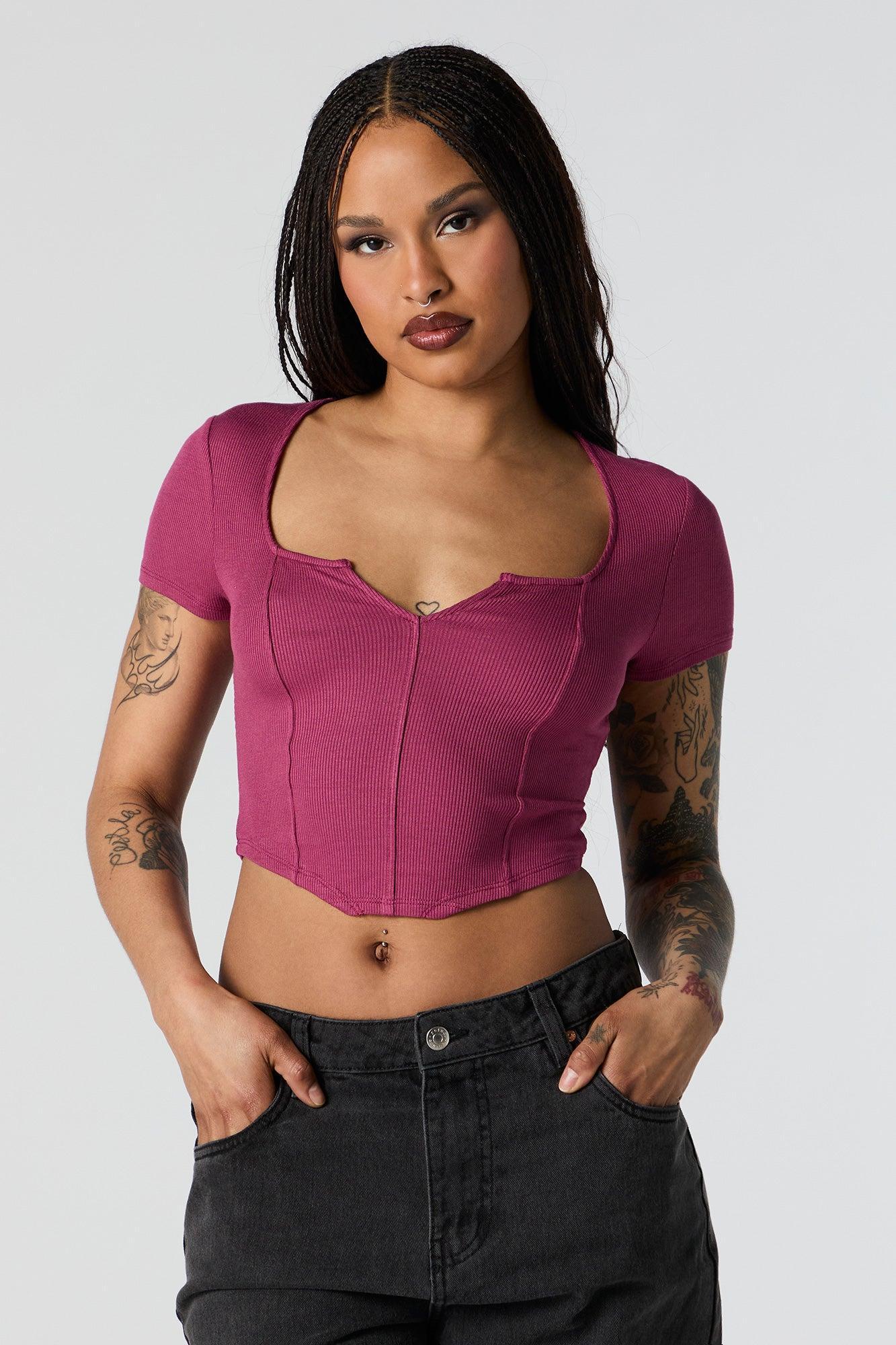 Ribbed Corset Short Sleeve Crop Top Female Product Image