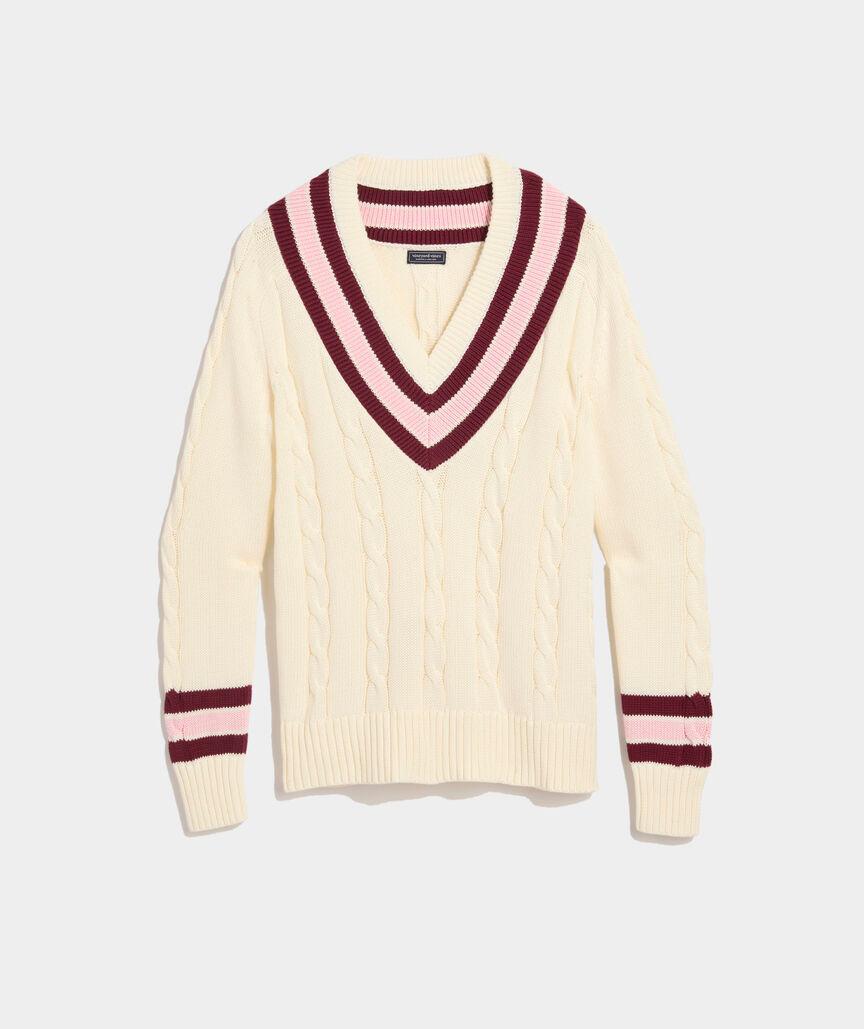 Varsity Cable V-Neck Sweater Product Image