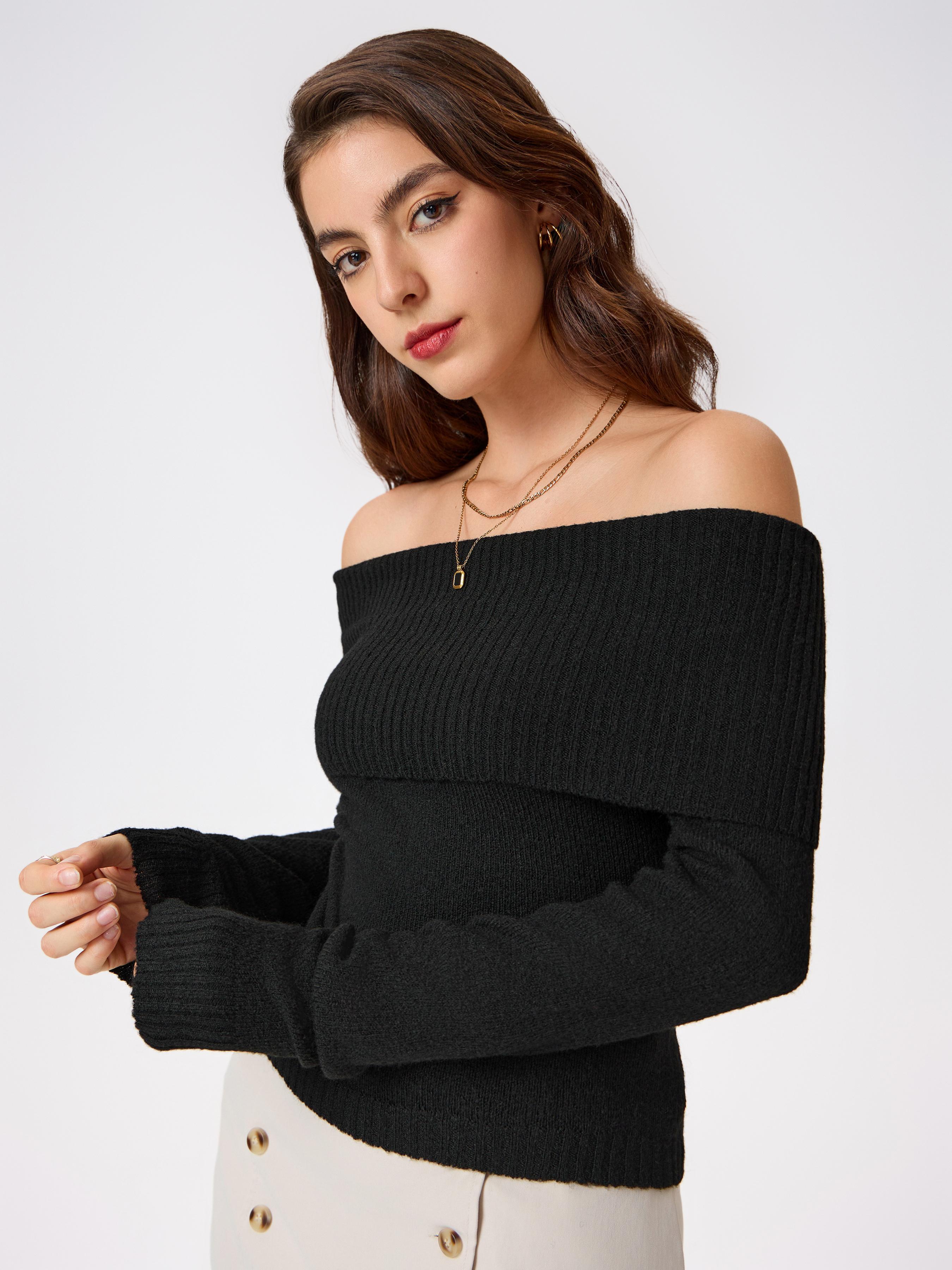 Off-shoulder Knitted Long Sleeve Top Product Image