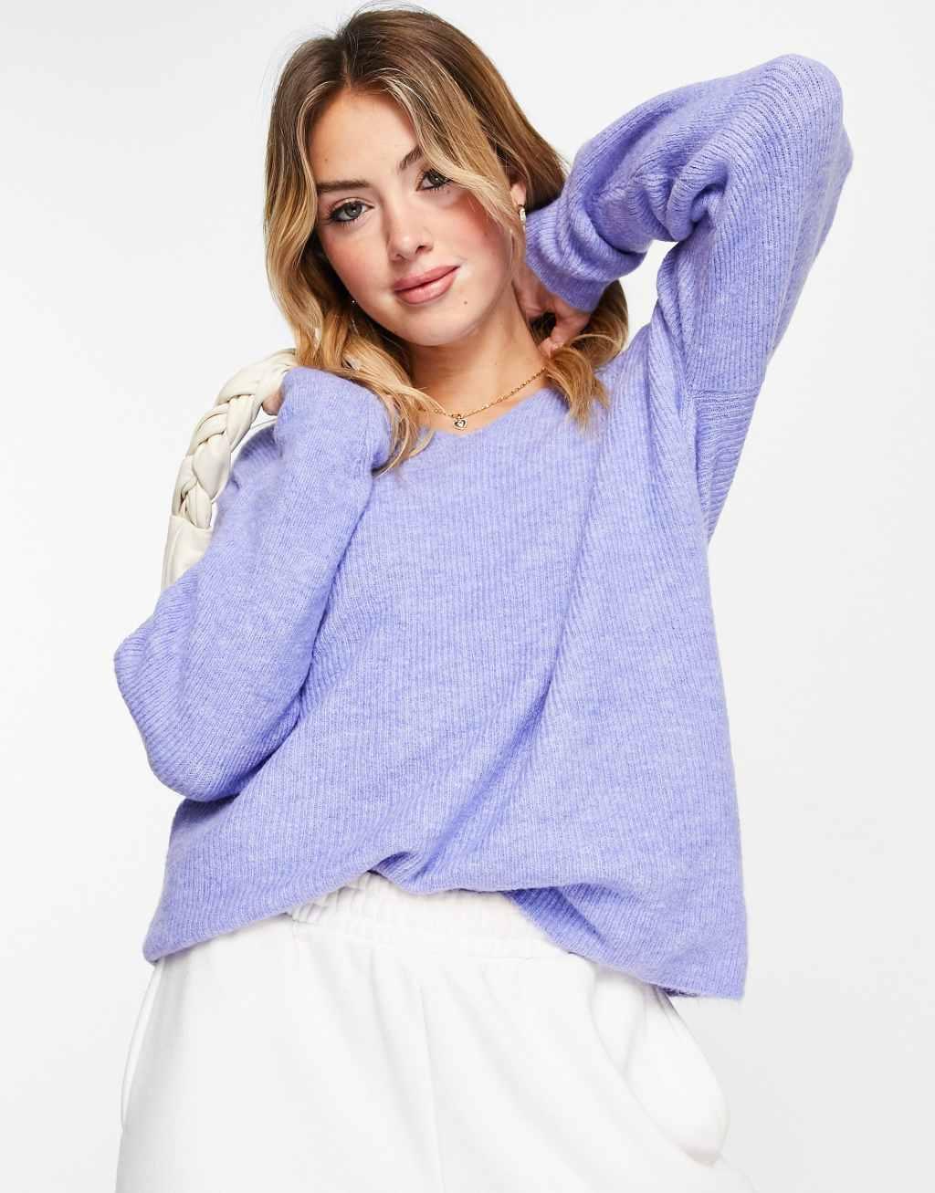 Vero Moda lightweight v neck sweater in lilac Product Image