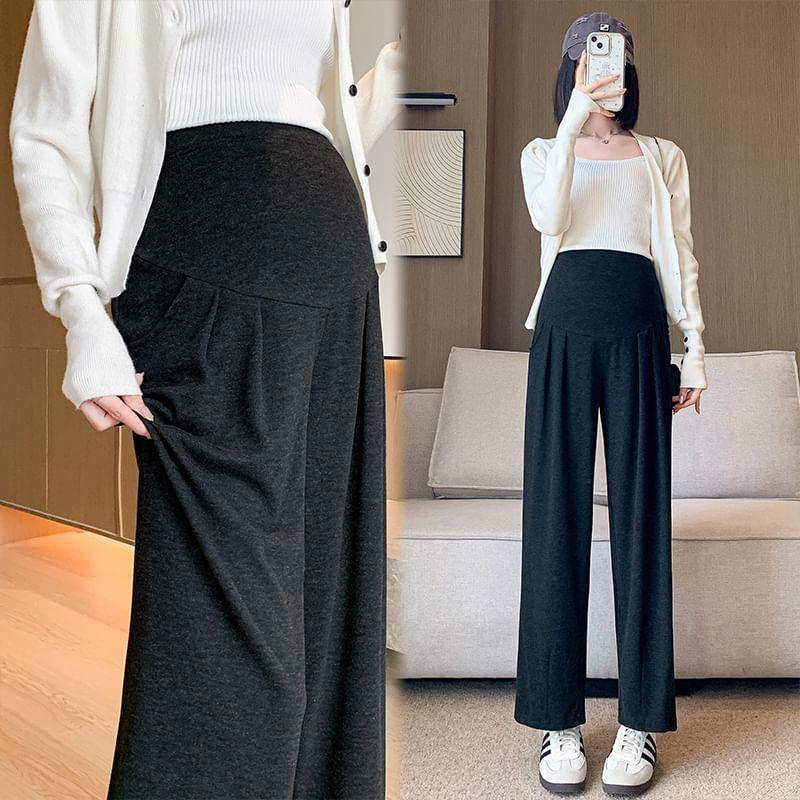 Maternity High Waist Plain Cropped Loose Fit Pants Product Image