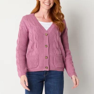 St. John's Bay Womens V Neck Long Sleeve Button Cardigan Product Image