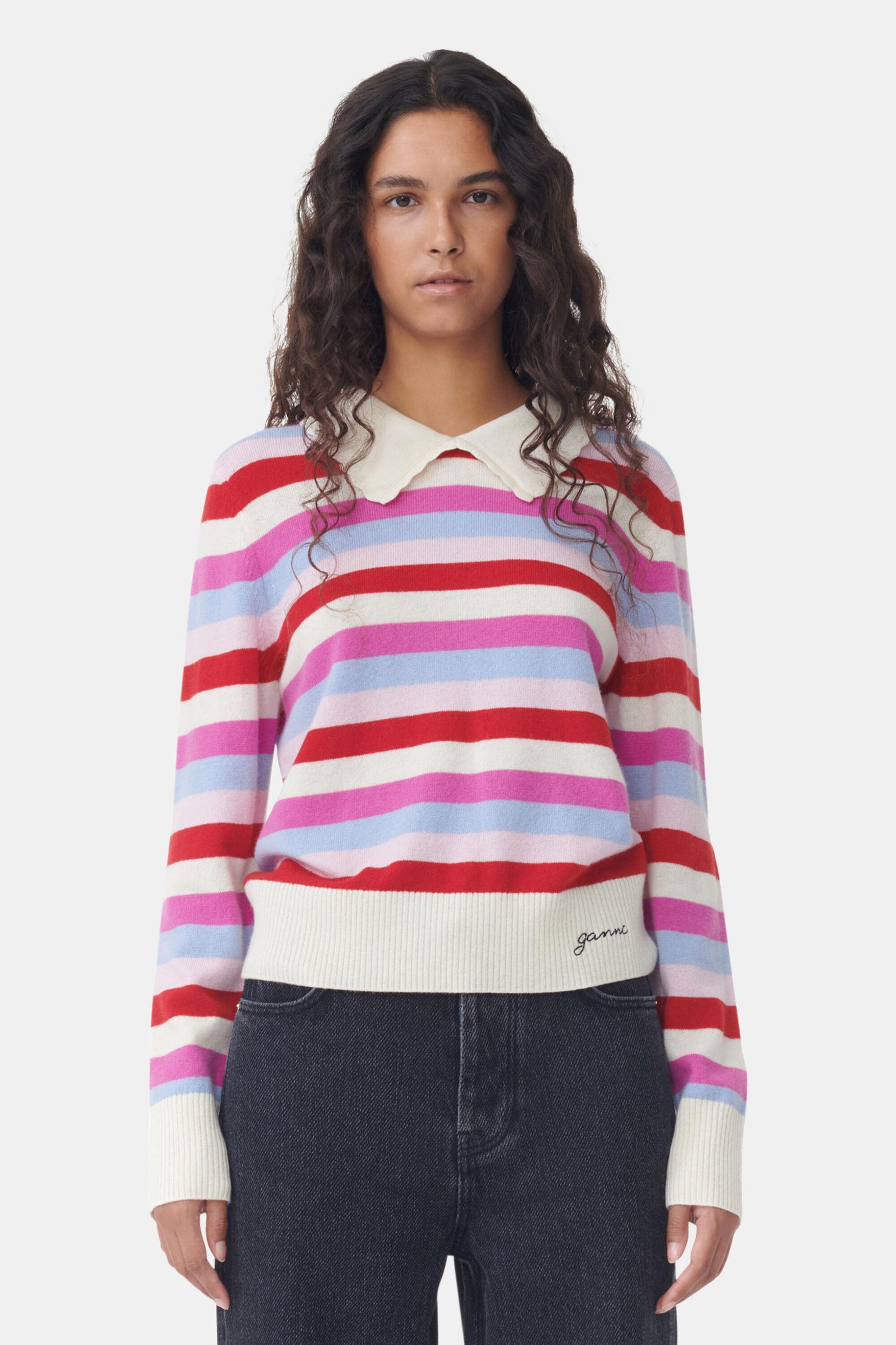 Striped Collar Pullover Product Image