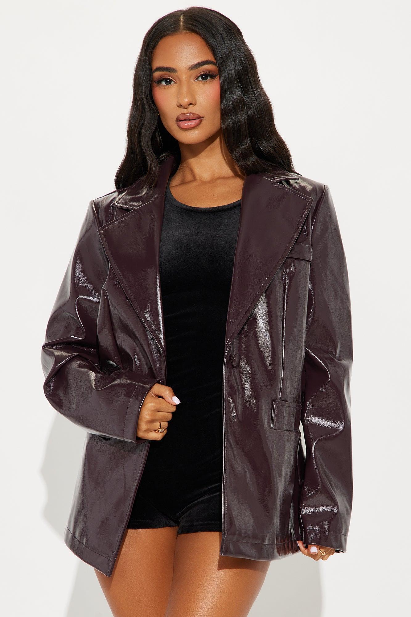 More To The Story Faux Leather Blazer - Wine Product Image