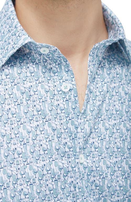 BUGATCHI Miles Ooohcotton® Barware Print Short Sleeve Button-up Shirt In Periwinkle Product Image