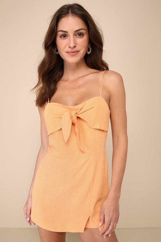 Sunny Favorite Orange Linen Sleeveless Tie-Front Romper Product Image