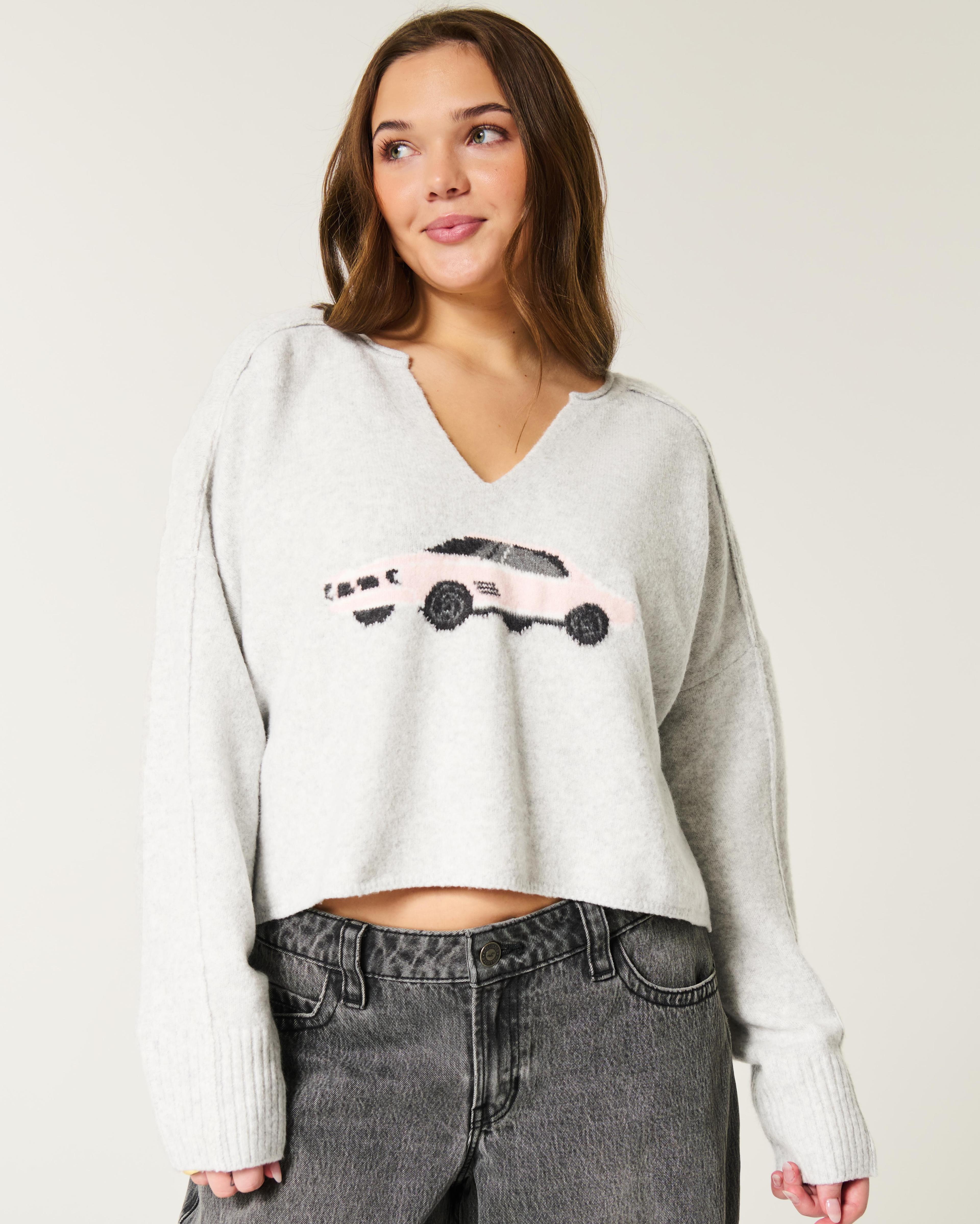 Hollister Comfy Cloud Graphic Notch-Neck Sweater Product Image