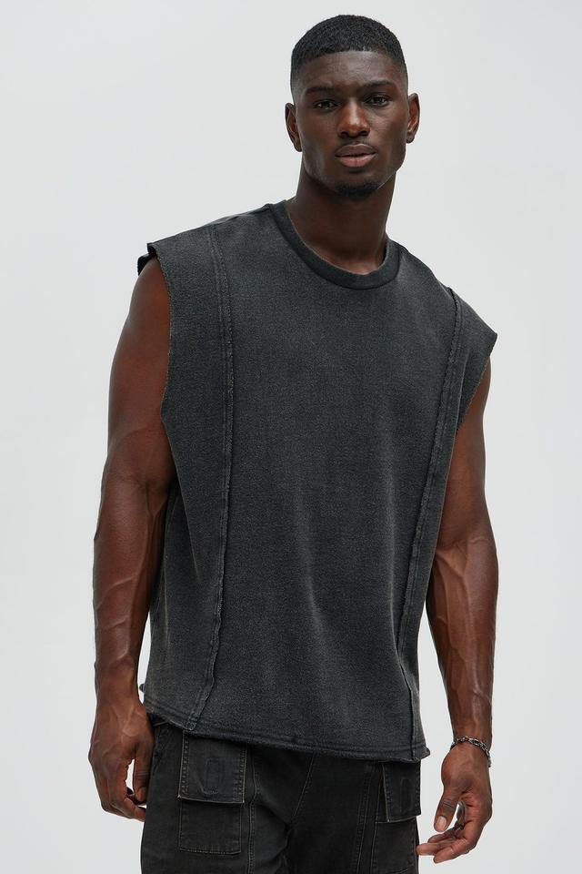 Greaser Paneled Fleece Muscle Tee - Black Wash Product Image