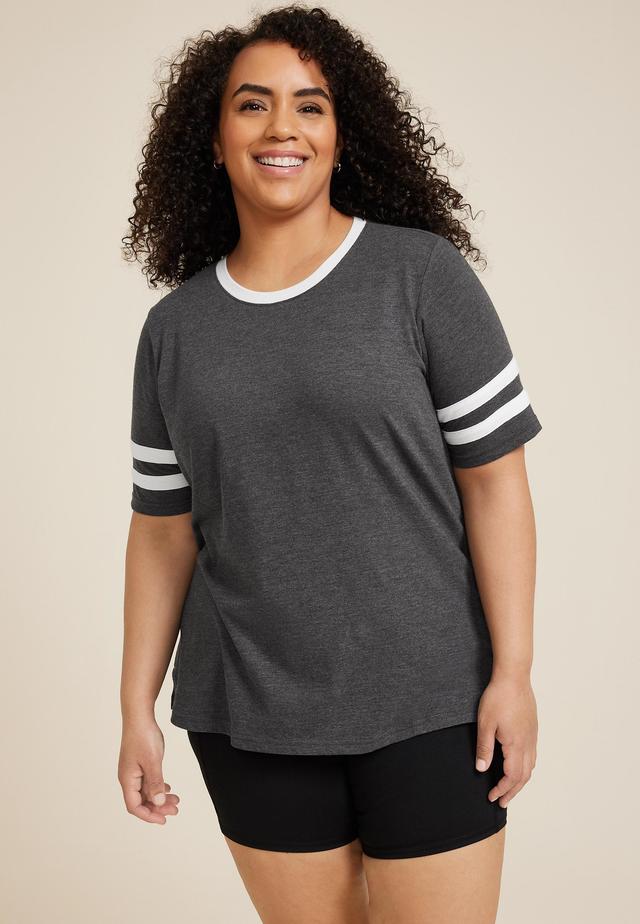 Maurices 2X Plus Size Womens Americana Varsity Striped Crew Neck Tee White Product Image