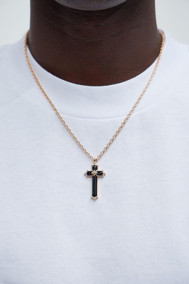 Black Cross Necklace - Gold Product Image