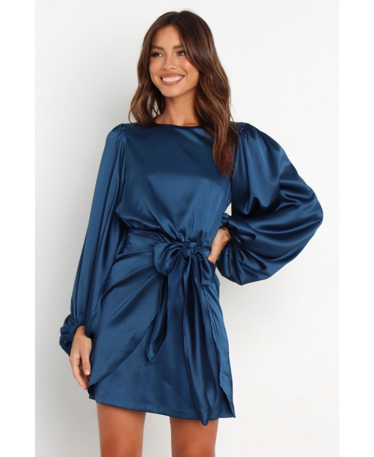 Petal & Pup Opal Tie Waist Long Sleeve Satin Minidress Product Image