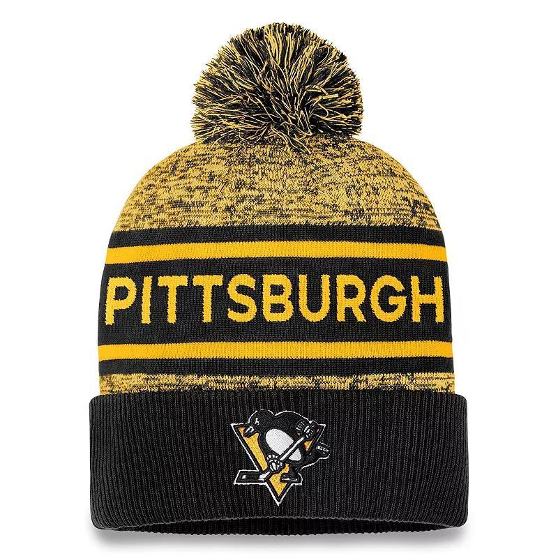 Mens Fanatics Branded /Gold Pittsburgh Penguins Authentic Pro Cuffed Knit Hat with Pom Product Image