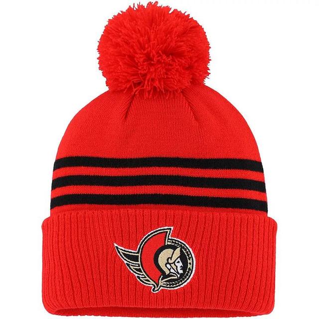 Mens adidas Red Ottawa Senators Locker Room Three Stripe Cuffed Knit Hat with Pom Product Image