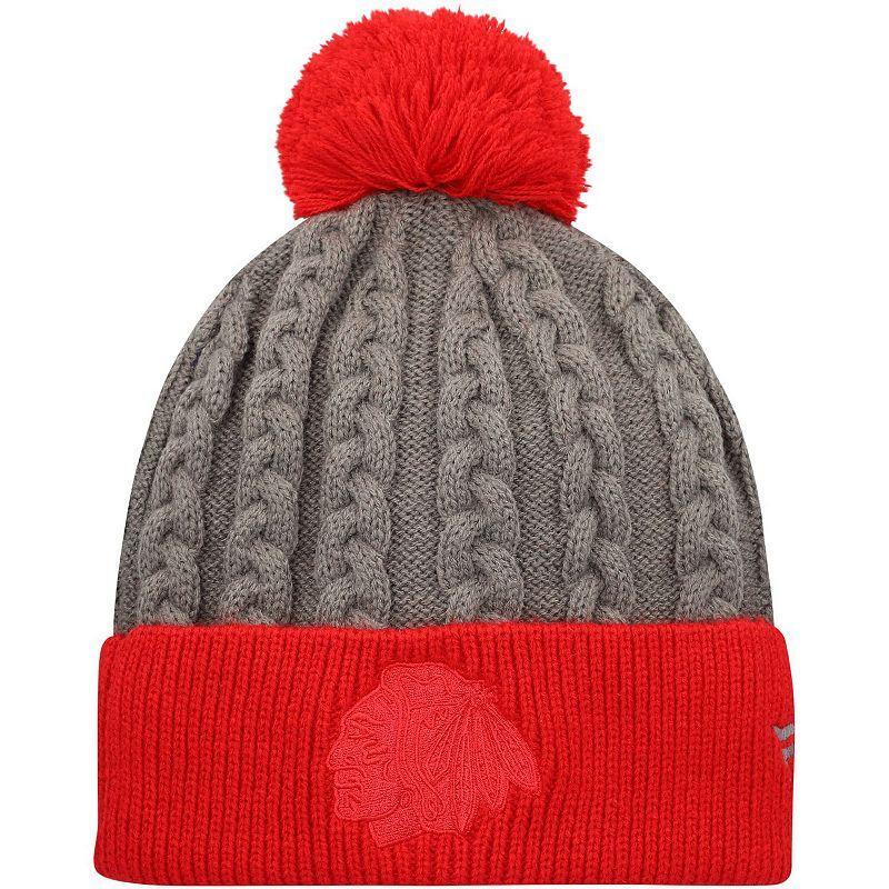 Womens Fanatics Branded Charcoal/Red Chicago Blackhawks Cuffed Knit Hat with Pom Product Image