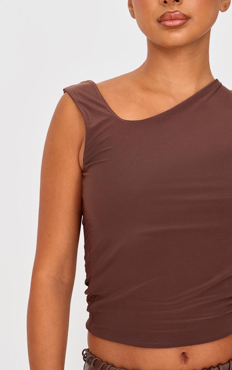 Petite Chocolate Double Slinky Asymmetric Neckline Long Top Product Image