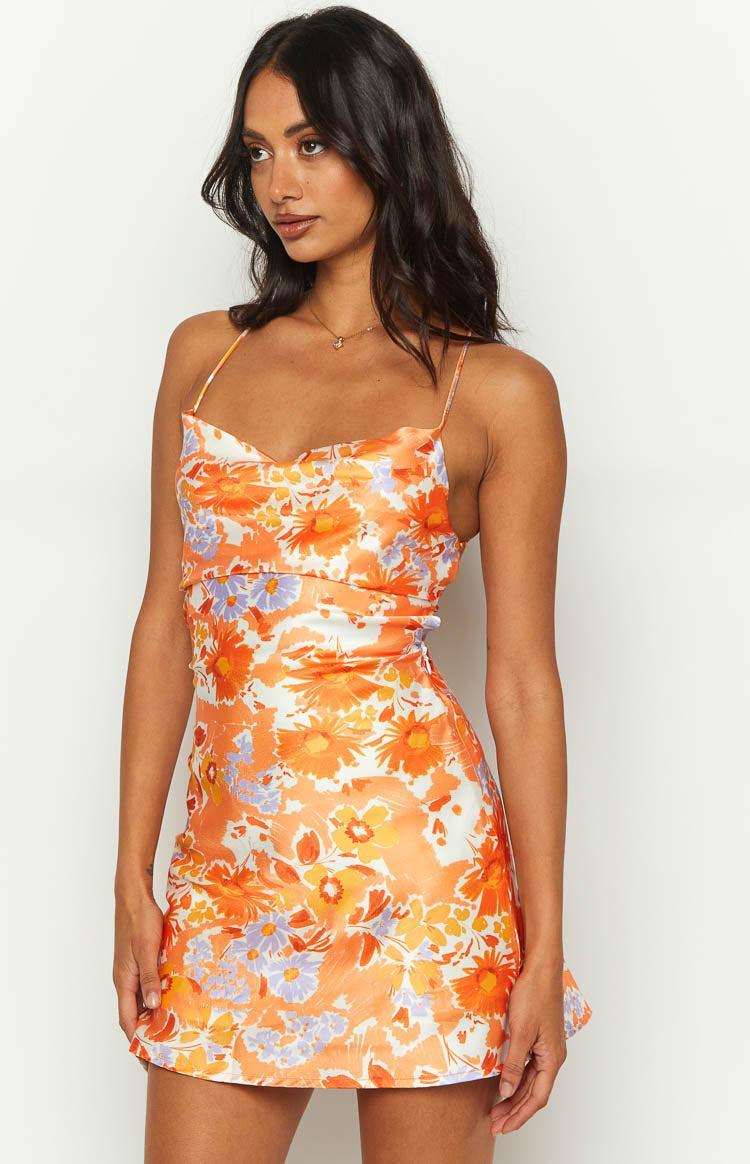 Come And Get It Orange Floral Party Dress Product Image