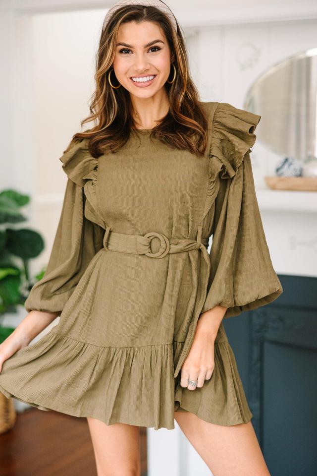 In Your Heart Olive Green Textured Dress Female Product Image