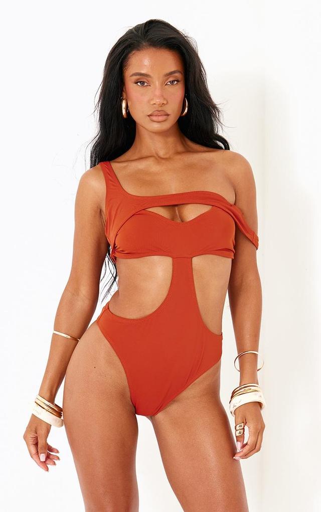 Rust Off The Shoulder Cut Out Swimsuit Product Image