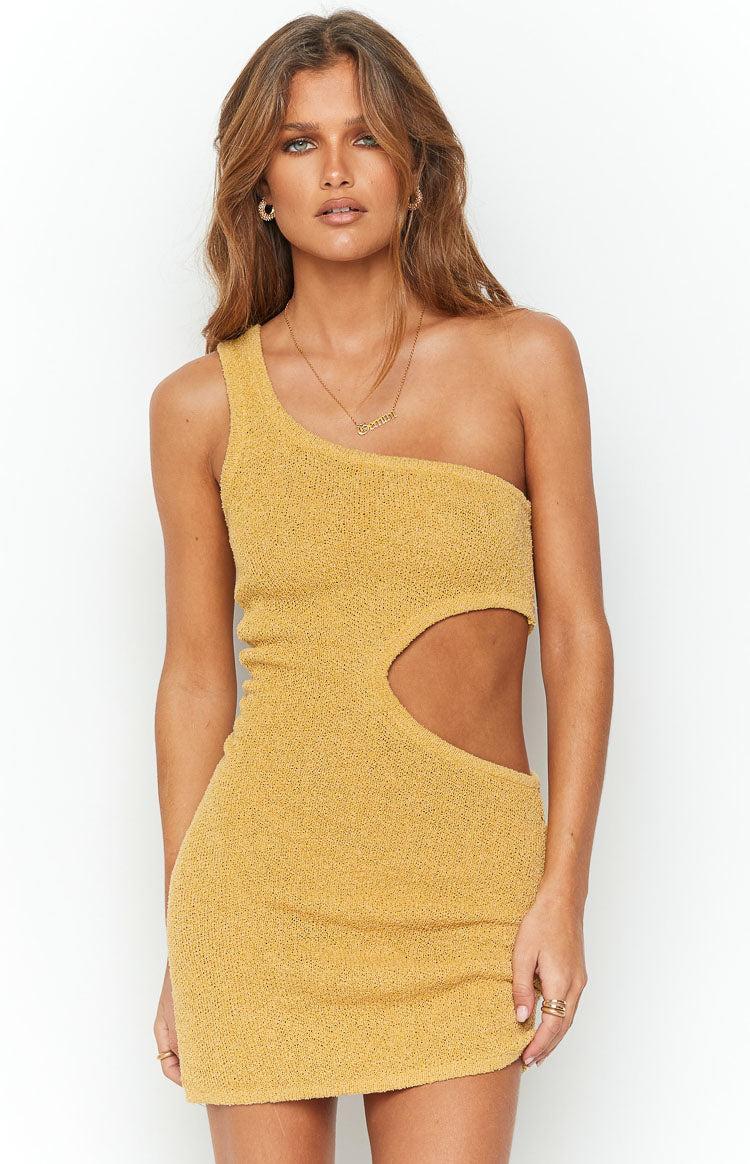 Laurynn Mustard Knit Mini Dress Product Image