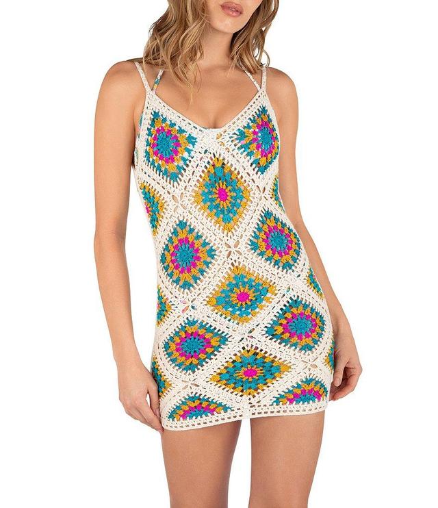 Hurley Crochet Diamonds V-Neck Fitted Mini Knit Cover-Up Dress Product Image