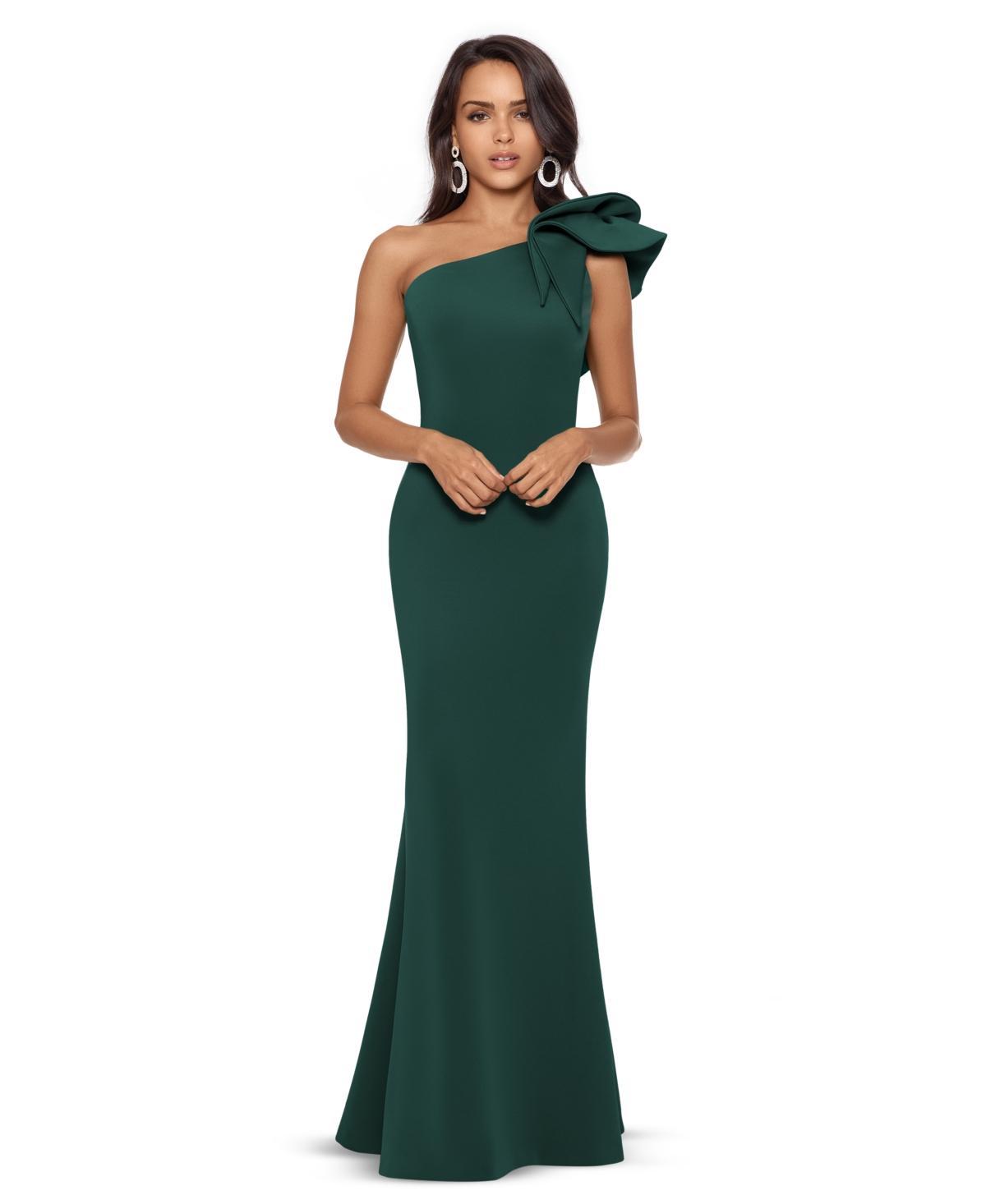 Betsy  Adam Stretch One Flutter Shoulder Mermaid Gown Product Image