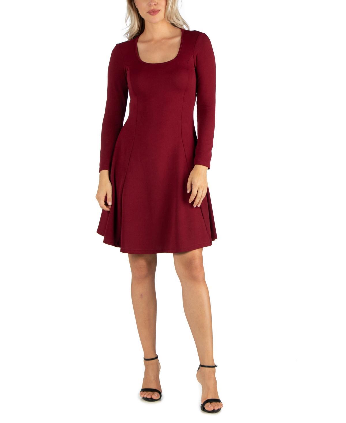 24seven Comfort Apparel Womens Simple Long Sleeve Knee Length Flared Dress Product Image