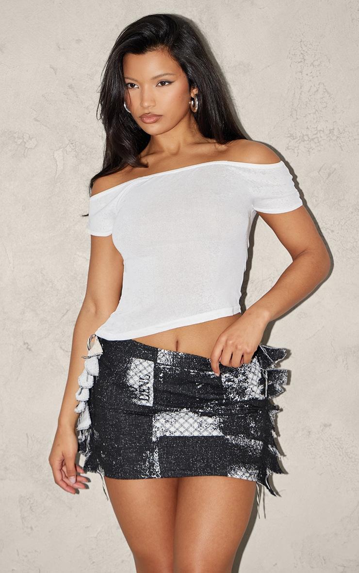 Black Printed Jacquard Tassel Edge Mini Skirt Product Image