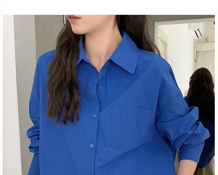 Long-Sleeve Plain Pocket Detail Shirt Product Image