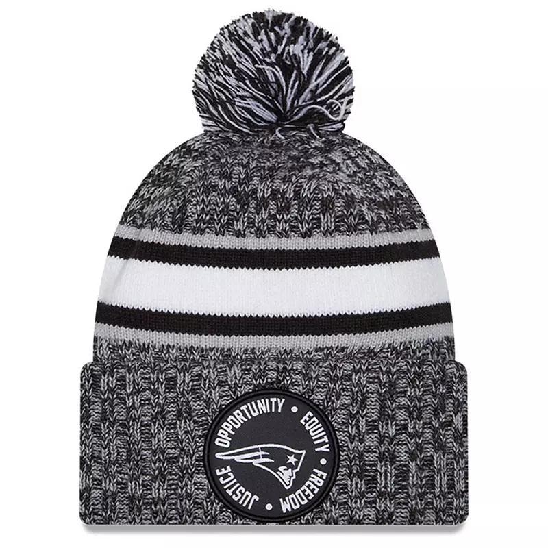 Mens New Era Heather Black New England Patriots 2023 Inspire Change Cuffed Knit Hat With Pom, Grey Product Image