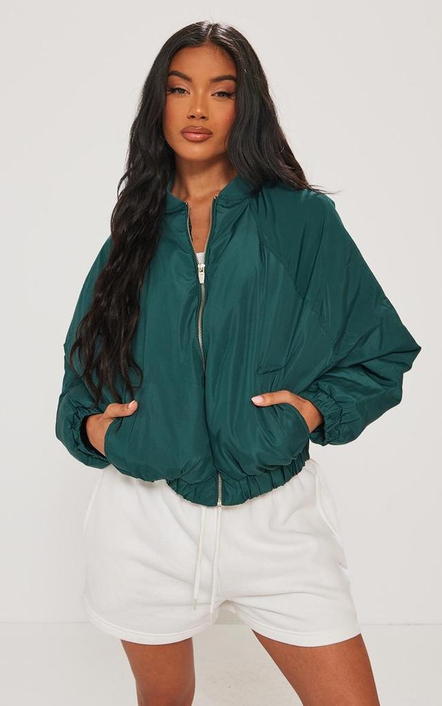 Forest Green Zip Up Puffer Bomber Jacket Product Image