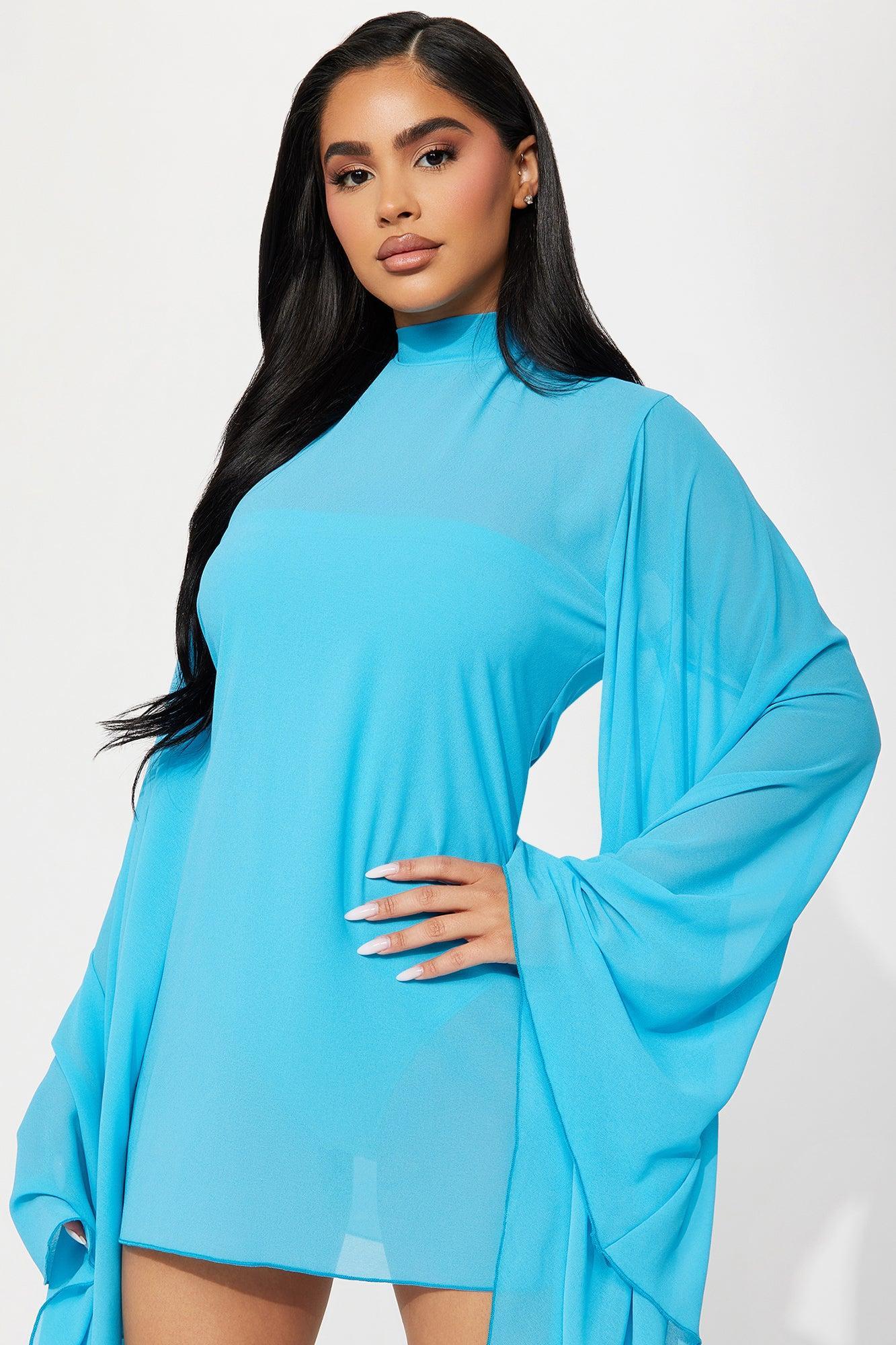 Over It Mesh Mini Dress - Turquoise Product Image