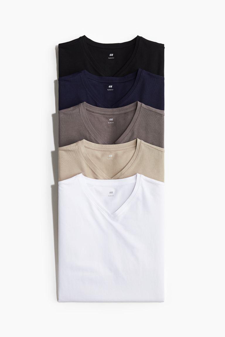 5-pack Slim Fit V-neck T-shirts Product Image